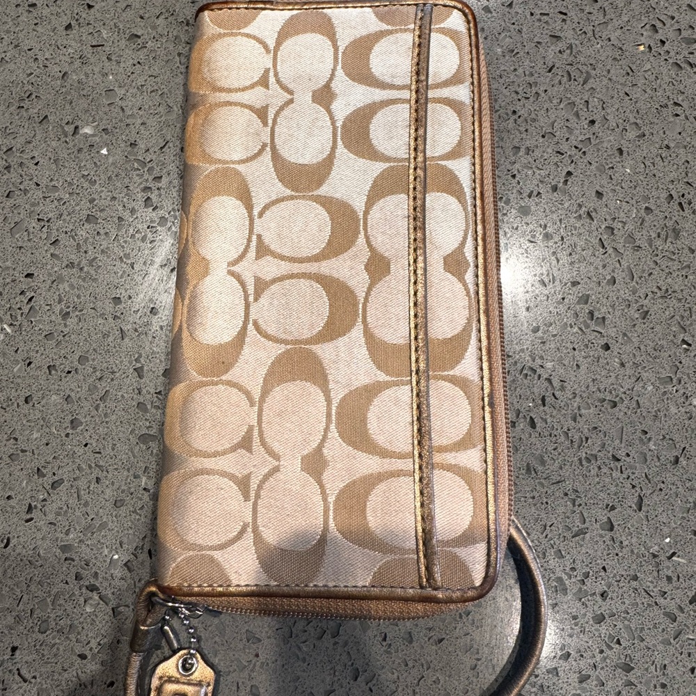 Coach Tan and Brown Signature Wristlet